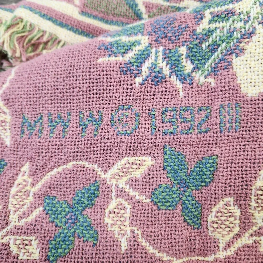 VTG 1992 MWW Floral Reversible Tapestry Blanket 46”x 68” Cottagecore NEW